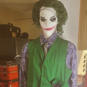 Adult Men Joker Costume Shirt Vest Tie Outfit Suit Set Man Knight Clown Mask!
